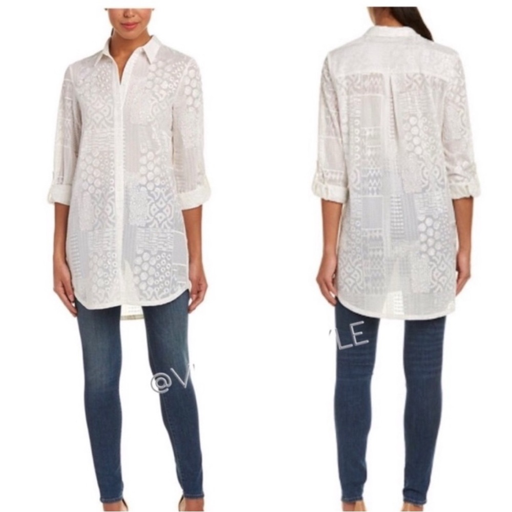 Alice + Olivia off white Tanisha button tunic L